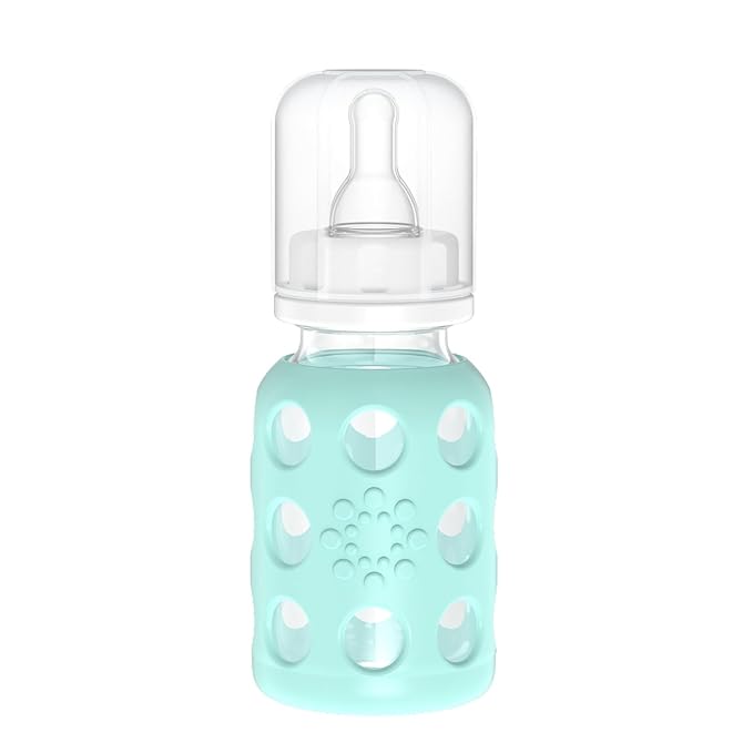 Lifefactory Glass Baby Bottle with Protective Silicone Sleeve and Stage 1 Nipple Mint 4 Oz 1 Count (Pack of 1) (LF110013C4)