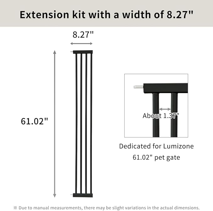 Lumizone Extra Tall Cat Gate Extension Kit 61.02" High Pressure Mounted 8.27" Extra Wide 1.37" Gap No Drilling Tall Pet Gate for Dogs (Black, 61.02" H x 8.27" W, Extension)
