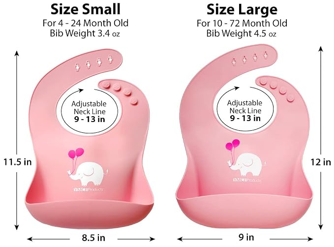 2-Pack Waterproof Silicone Baby Bib Lightweight Comfortable Easy-Wipe Clean (Purple/Light Pink, Large)