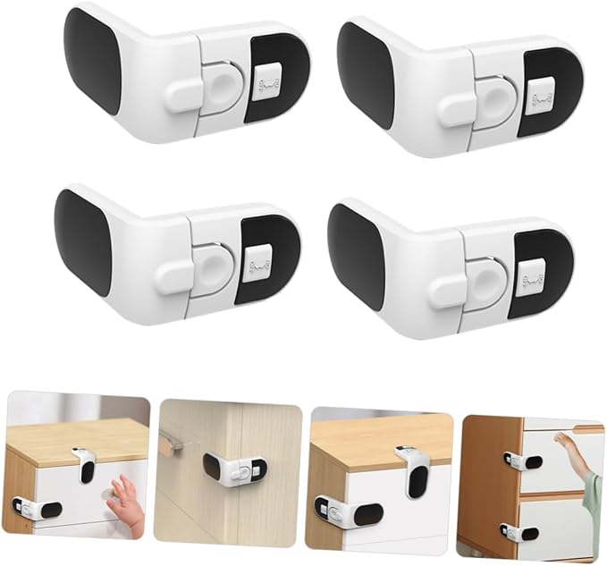 HANABASS 4PCS Child Safety Locks for Cabinets and Fridge Adjustable Multi-Function Locking Mechanism Child-Proof Design Sturdy Plastic for Baby Proofing