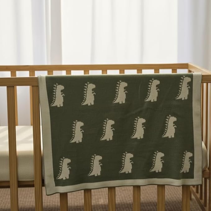 The Dinosaur Blanket - 100% Organic Cotton Baby Blanket, American Made, 30x40in - Bassinet, Crib, Stroller - Gift Registry Baby Shower for Newborns and Kids