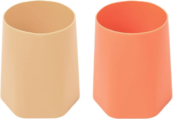 Tiny Twinkle Training Cup 2 Pack - Silicone Cups for Independent Drinking for Baby and Toddler, Baby Led Weaning Supplies Soft Open Cup For Baby (Sand, Coral)