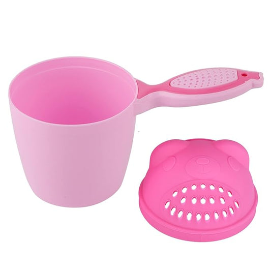 FTVOGUE Baby Shampoo Cup Kids Hair Rinse Cup with Eye Protection Design Cartoon Bath Waterfall Rinser for Toddler Bath Time (Pink)