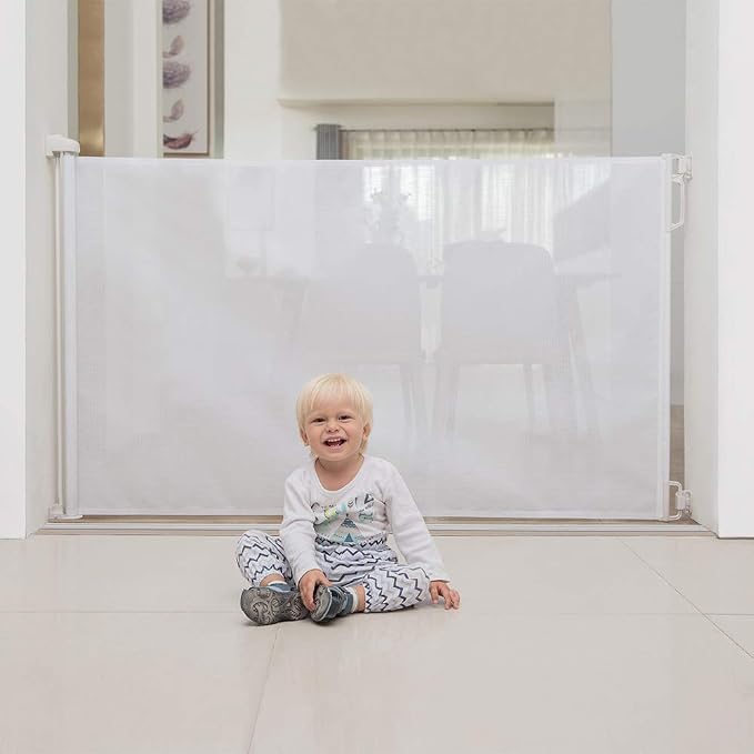 EasyBaby Extra Wide and Extra Tall Retractable Baby Gate Extends up to 71" Wide, 39.3" (100cm) Tall, White/Pet Retractable Gates for Stairs, Doorways, Hallways, Indoor and Outdoor