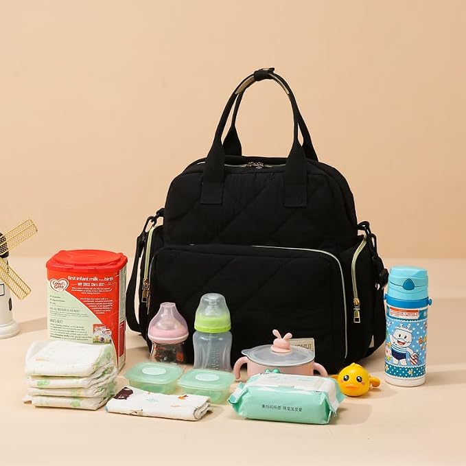Tristan Home Quilted Diaper Bag Backpack – Insulated Bottle Pockets, Maternity Hospital Travel Bag for Moms (Pink)