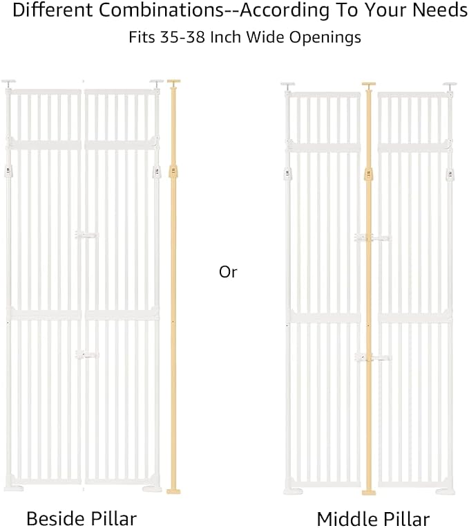unipaws 86" High Extra Tall Cat Gate, Auto Closing and No Drilling Safety Gate for Doorway Hallway Stairs, Cat Dog Proof, Fit for 35"-38" Wide Opening, Indoor Use, White