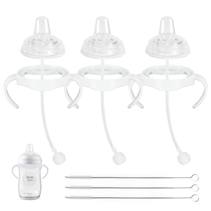 Sippy Cup Soft Conversion Kit for Philips Avent Natural Baby Bottle, Toddler Transition Kit with Silicone Sippy Spout Nipple, Weighted Straw, Bottle Handle, Cleaning Brush, 3-Pack