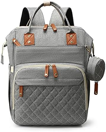 Diaper Bag Backpack, Multifunctional Travel Baby Bag with Changing Pad, Insulated Bottle Holders, Pacifier Case & Stroller Straps, Large Capacity Water Resistant, Unisex (Light Gary)