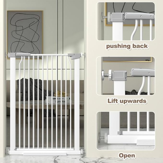 41" Extra Tall and Wide Baby Gate, 63-65.7'' Wide Pet Cat Gate for Doorway, Extra Wide Pressure Mounted Child Door with Expansion Kit, Metal Safe Gate, Tall Dog Gate, White