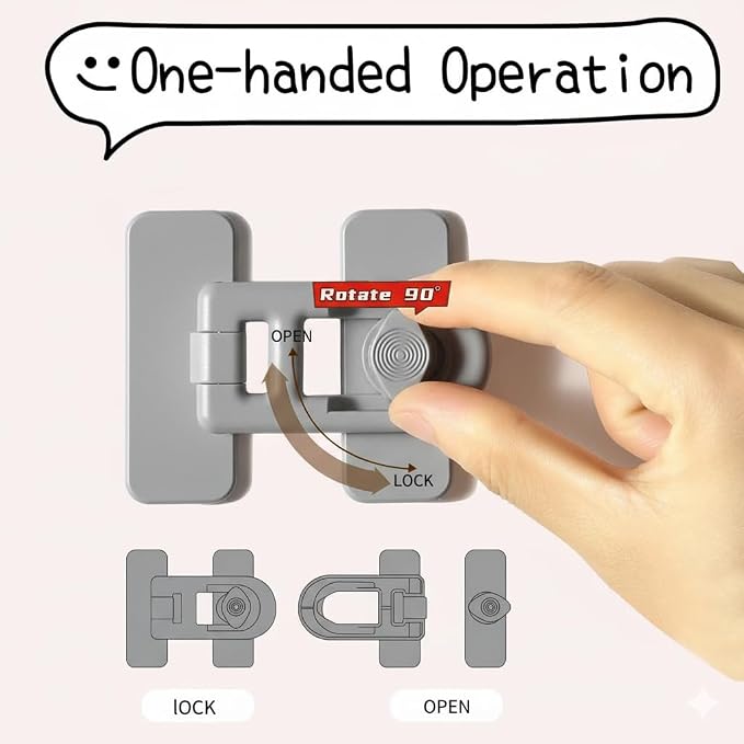 4 Pack Child Proof Cabinet Locks,Baby Proofing Locks for Cabinets, Oven, Freezer & More,Easy to Install, No Drill, Secure Adhesive (Grey)