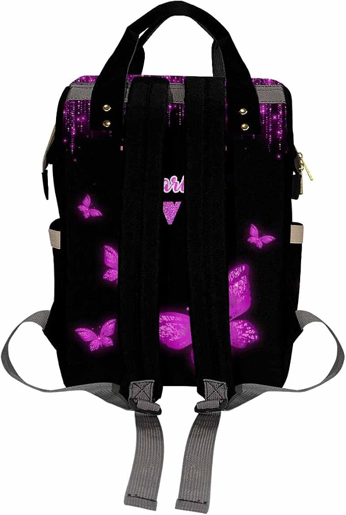 D-Story Customized Diaper Backpack - Waterproof Outdoor/Shopping Handbag, Multifunction Customized Newborn Gift - Colorful Butterfly