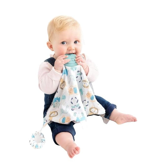 Cheeky Chompers Comfortchew | Baby Lovey with Silicone Teether & Sensory Tags | Soft Fleece Material, Attachable Loop, Machine Washable (Cheeky Animals)