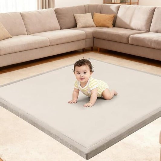 Ultra Soft Play Mat for Floor, 59"×79" Playpen Mat, 1.3" Thick Memory Foam, Non-Slip Tummy Time Mat for Infants, Toddlers, and Kids – Water-Repellent Coral Velvet, Easy Care