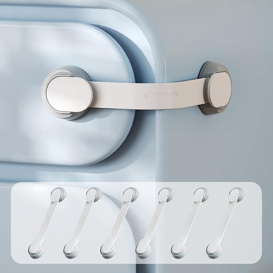 SAFELON 6 PCS Child Safety Locks, Cupboards Straps Locks, Baby Safety Drawer Locks, Childproof Locks for Cabinets, Kitchen, Toilets, Cupboard, Easy Install, No Tools Needed (White)