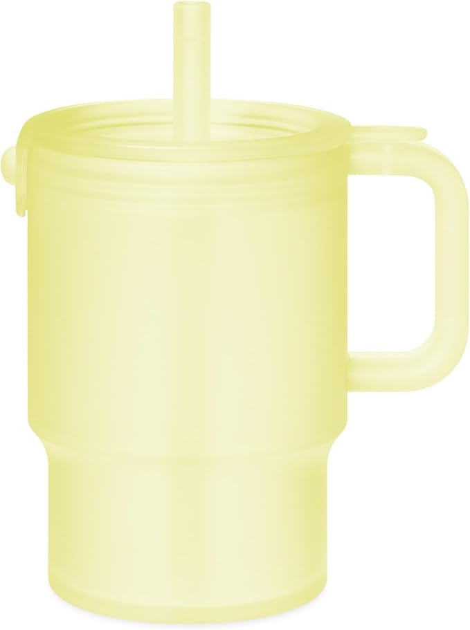 Olababy Clear Sense Silicone Tumbler with Handle & Straw 11 oz, Toddler & Kids Spill Proof Sippy Cup, Leak Resistant, BPA Free Baby Cup, Cupholder Compatible Travel Quencher (Lemon, 1 PK)