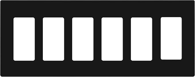 TG Screwless Decorator Wall Plate Child Safe Outlet Covers, Size 6-Gang 4.68" H x 12.00??L, Unbreakable Polycarbonate Thermoplastic, UL Listed, Glossy, Black (1 Pack)
