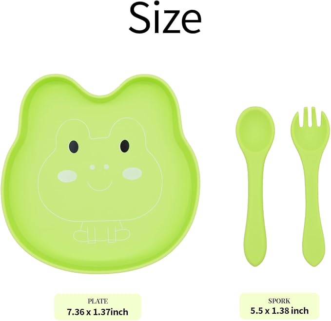 BabyX Baby Silicone Feeder Set, 3-pcs Home Critter-themed Baby Plate with Suction, Spoon and Fork for Babies Toddler Kids, BPA-Free, Baby Utensils Feeding Supplies, Microwave and Dishwasher Safe