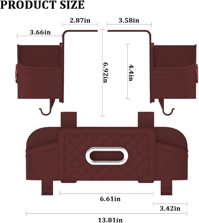 Car Seat Back Organizer, Multifunctional Vehicle Headrest Storage Box with Hooks and Phone Holder, Automotive Backseat Tissue Cup Holder Accessories, Universal for SUV Sedan Truck (Wine Red)