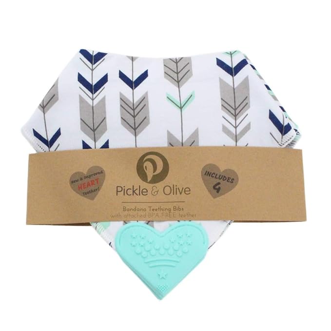 Pickle & Olive Baby Bandana Teething Bibs with Attached Silicone Teether, Set Of 4 - Blue Deer