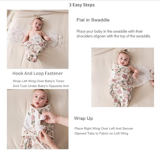 insular Baby Swaddle Wrap, Swaddle Blanket for Newborn and Infant, Adjustable Swaddling Set for Boy and Girl, Soft Cotton Baby Sleep Sack 3 Pack, Floral, Medium(3-6 Month)