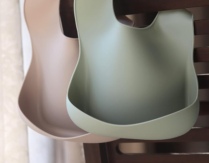 2-Pack Waterproof Silicone Baby Bib Lightweight Comfortable Easy-Wipe Clean (Sea Shell/Seafoam Green, Large)