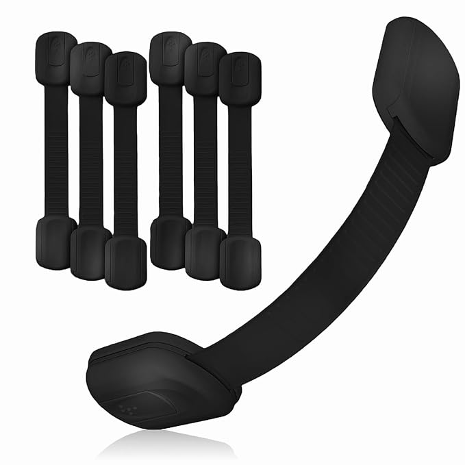 3M Adhesive Child Safety Strap Locks by Baby Proof Me, Baby Latches for Cabinets, Dishwashers, Fridges, Ovens and Trash Cans, Stain Free Toilet Lock (6 Safety Latches)