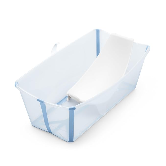 Stokke Flexi Bath Bundle, Ocean Blue - Foldable Baby Bathtub + Newborn Support - Durable & Easy to Store - Convenient to Use at Home or Traveling - Best for Newborns & Babies Up to 48 Months