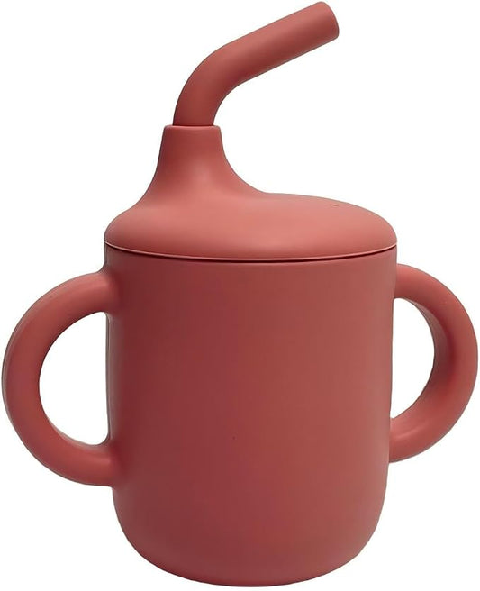 Silicone Baby Sippy Cups Training Cup Straw Cup, Shatterproof Toddler Sippy Cups with Straw, Silicone Drinking Training Cup Silicone Baby Training Cup for Infants Toddlers and Kid (Wine Red)