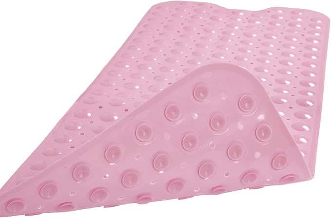 Linoows Bathtub and Shower Mats, Extra Long Non-Slip Bath Tub Mat 39 x 16 Inch, Machine Washable Bathmat with Suction Cups & Drain Holes for Bathroom Floor, Pink
