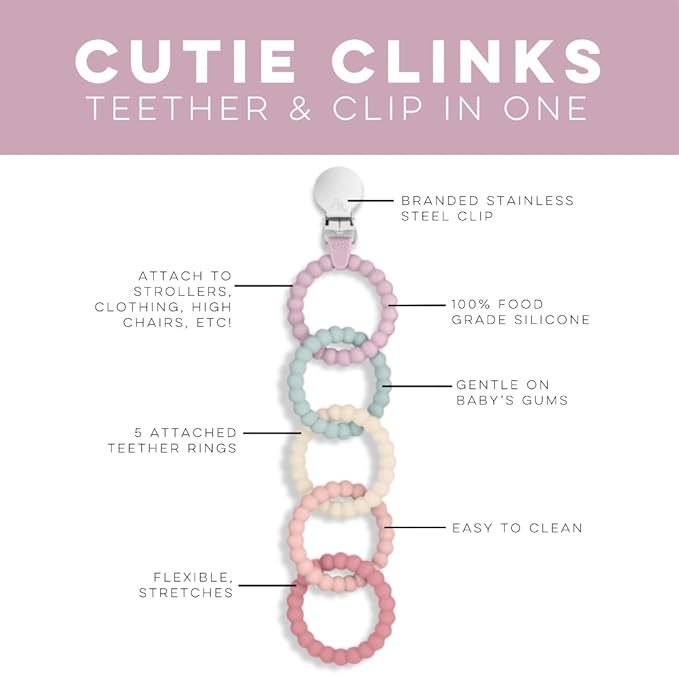 Ryan & Rose Cutie Clinks Attachable Teether Chew Toy for Babies (Blossom)