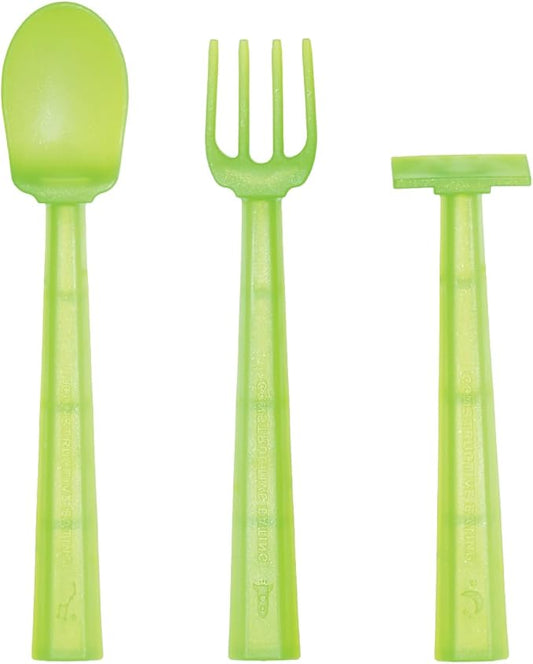 Constructive Eating Training Utensils - Made in USA - Space Alien Green - UFO
