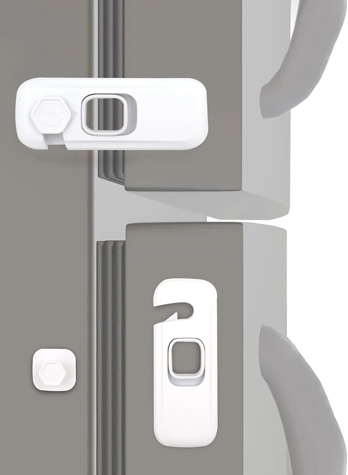 Fridge Child Lock for Refrigerator, Freezer and Cabinet, 2 Pack Adhesive Baby Proof Latches, White
