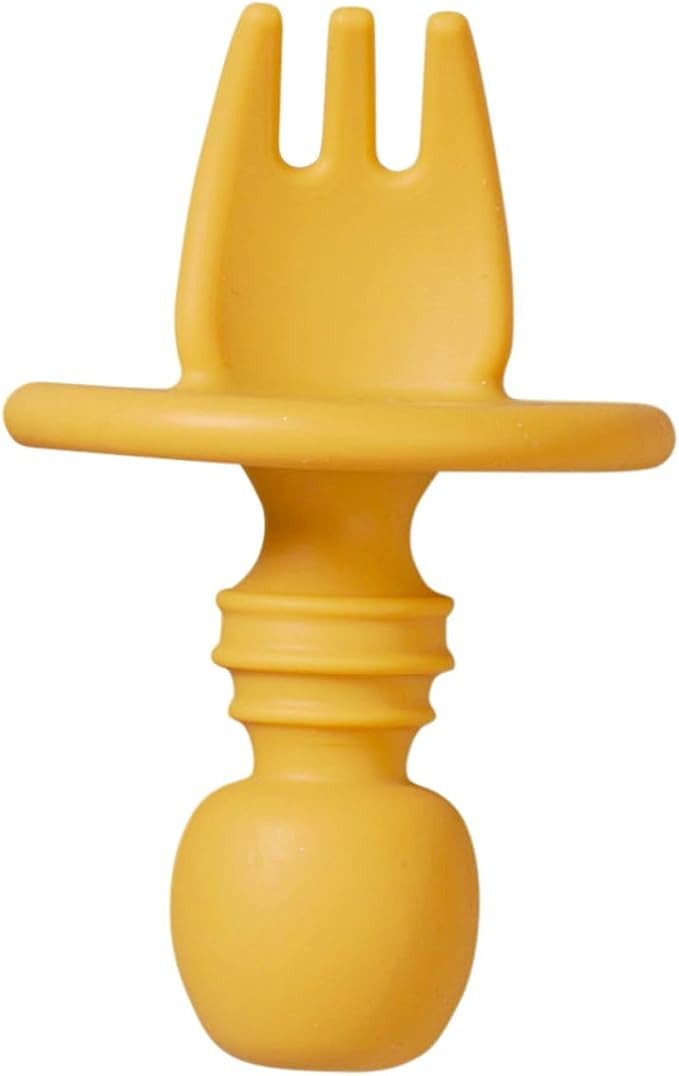 SARO “Nordic” Training Utensil Set: Silicone Ergonomic Spoon & Fork for Baby-Led Weaning & Self-Feeding (Mustard)