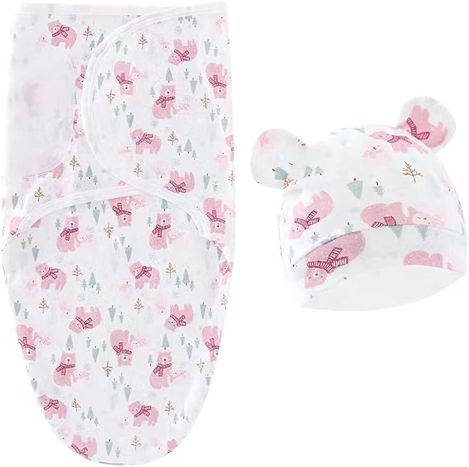 Baby Swaddle Sleep Sack with Hat Set for 0-3 months 3-Pack Soft Cotton Newborn Wearable Swaddle Wrap for Girls Boys