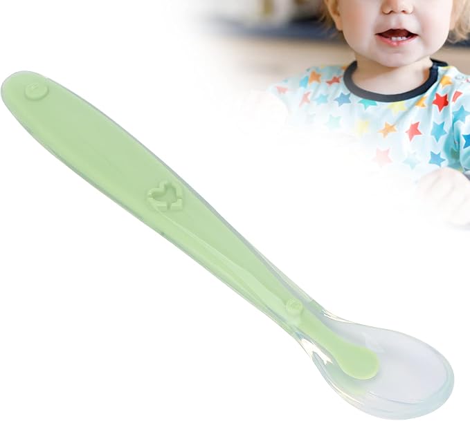 Baby Feeding Spoon, Baby Spoon High Elastic Silicone Full Wrap Design Food Grade Silicone for Baby(Green)