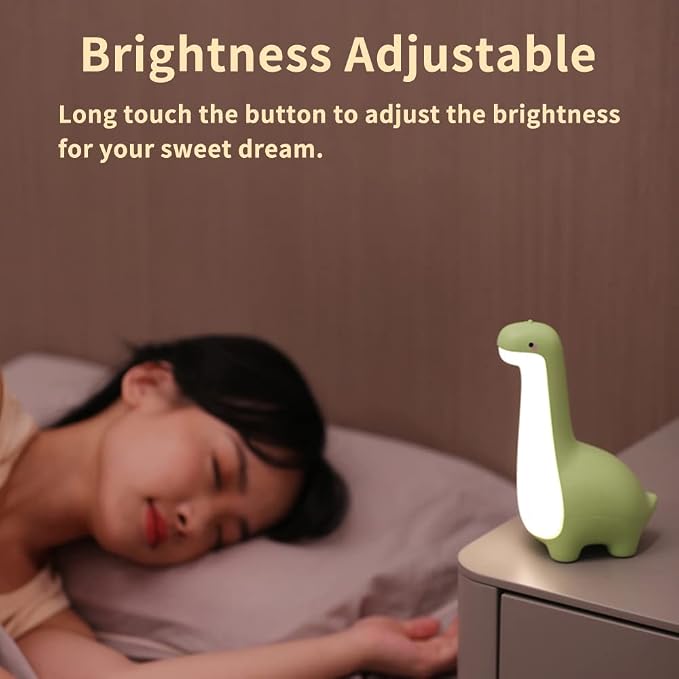Dinosaur Night Lamp, Dimmable Bedside Night Light USB Rechargeable, Kids Bedroom Sleep Light, Cute Gifts for Girls, Boys, Teens, Friends Birthday, Holiday, Christmas, Yellow
