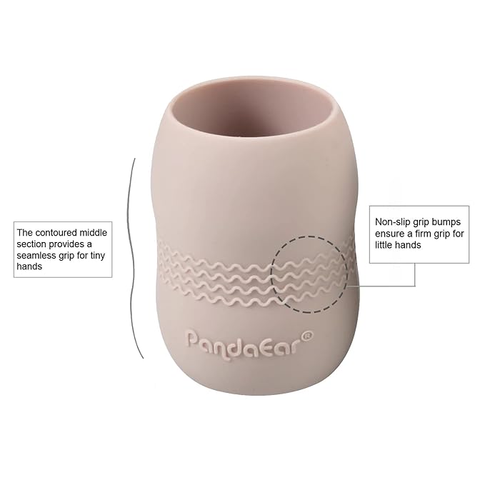 PandaEar 2 Pack100% Tiny Silicone Drinking Training Cup for Baby and Toddler, 3.5oz (Pink/Grey)