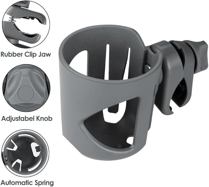 New Cup Holder Compatible with Cybex Stroller. A Solid Super Secure Fit. 360 Degrees. Anti-Shake Spill Resistant. (Gray)