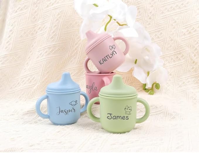 Personalized Baby Sippy Cup,Custom Silicone Baby Water Cup with Engraved Name,Toddler Training Cups with Lid and Handle,Newborn Gift,Christmas Gift (style1)