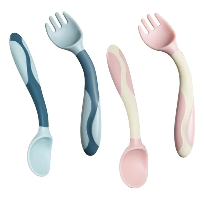 PRETYZOOM 2 Sets Silicone Fork and Spoon Utensils with Flexible Soft Tips Non Slip Handles Weaning Cutlery for Safe and Portable Feeding Tools