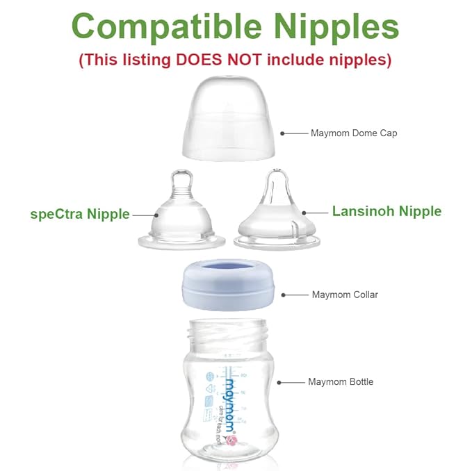Maymom Wide-Mouth Milk Storage Collection Bottle with Dome Cap, Bottle Top, SureSeal Sealing Disk; Can Replace Spectra S1 S2 Bottles, 5 pc (4.7Oz/140mL)