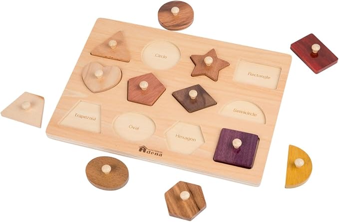 Montessori Toys for Toddlers 18M+, Wooden Shape Peg Puzzles for Kids 2 3 Years Old, Baby Puzzle Board with Knob & Classic Color, Preschool Educational Learning Toy‒Shape Sorter (12 Geometric Shapes)