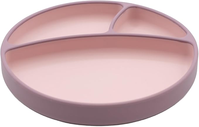 WeeSprout Toddler Plate with Suction Base ??Two-Tone Baby Plate with Dividers, Food-Grade Silicone (Matte Pink/Purple)