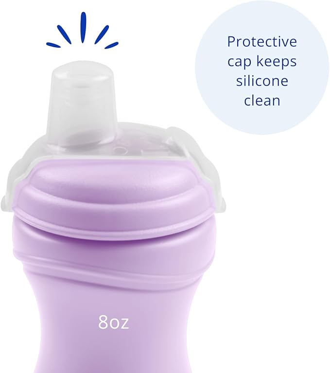 Re-Play Transition Sippy Cups for 1 Year-Old - Medical Grade Silicone Soft Spout & Travel Lid, Easy to Hold Hourglass Shape, Made in USA - 8 Oz. - Set of 2 - Lavender/Pool Blue