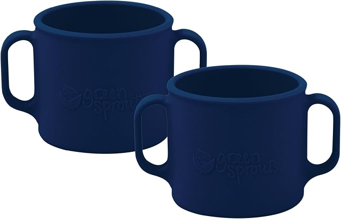 green sprouts Learning Cup |Helps toddler develop independent drinking skills | Easy-grip handles | Heat-Resistant |Dishwasher Safe | Navy 2-pk