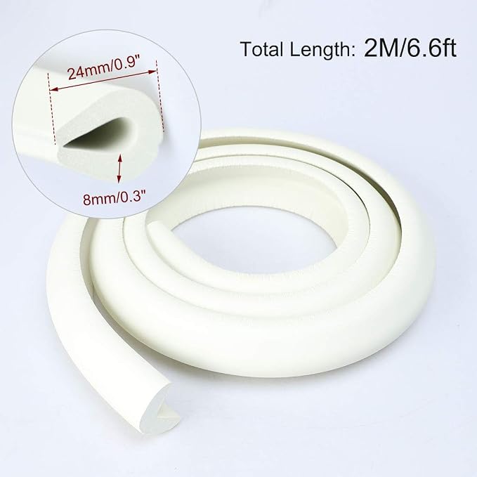 uxcell 6.6ft Length, 0.9" Width Foam Furniture Table Desk Edge Cover Pads Protectors L Shape Corner Cushions Bumper Guards White