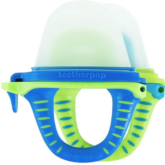 Teetherpop Fillable Freezable Teethers for Babies - Breastmilk Teether with Spill-Proof Sippy Slits ??Teething Popsicle for Baby, Liquids & Purées, Cooling Teething Relief Feeder Pacifier - Blue Set