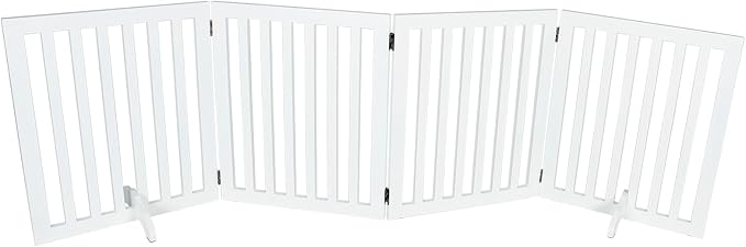 Dog Gate Indoor, 4 Panel Foldable Dog Gate with 2PCS Support Feet, 24" Height Pet Fence Wooden for House Doorways Indoor Outdoor Stairs with Rubber Pads White