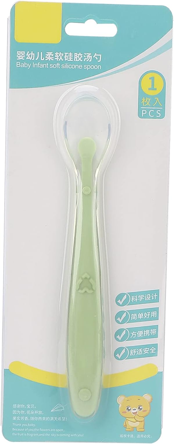 Baby Feeding Spoon, Baby Spoon High Elastic Silicone Full Wrap Design Food Grade Silicone for Baby(Green)