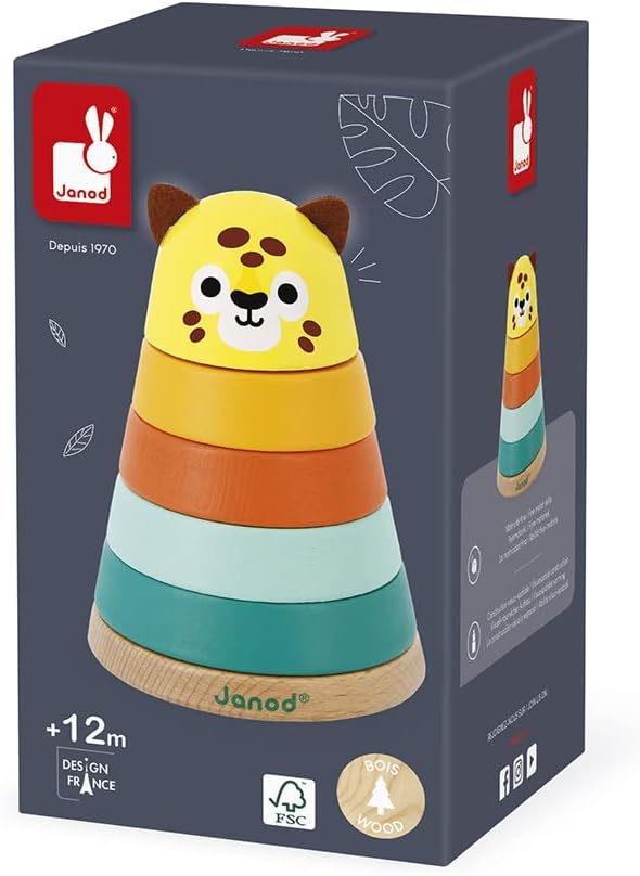 Janod - Tropik Jaguar Stacking Toy - 5 Stackable Pieces - 1 Year + J08261